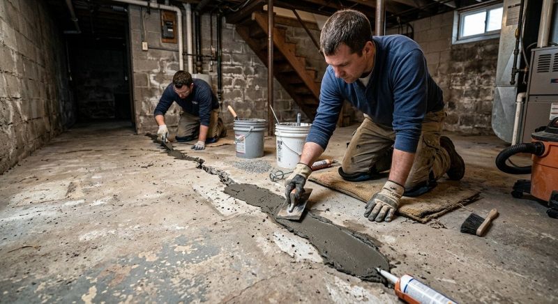 Cracked Basement Floor Repair in Calvert County, MD
