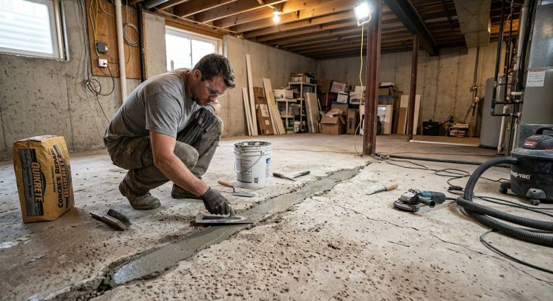 Cracked Basement Floor Repair in Calvert County, MD