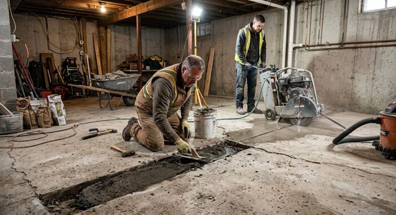 Cracked Basement Floor Repair in Calvert County, MD